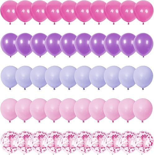 Miniatura 2 de Globos de color rosa y morado, 60 paquetes de globos de látex rosa de 12 pulgadas, globos de helio para niñas, baby shower, fiesta de princesa