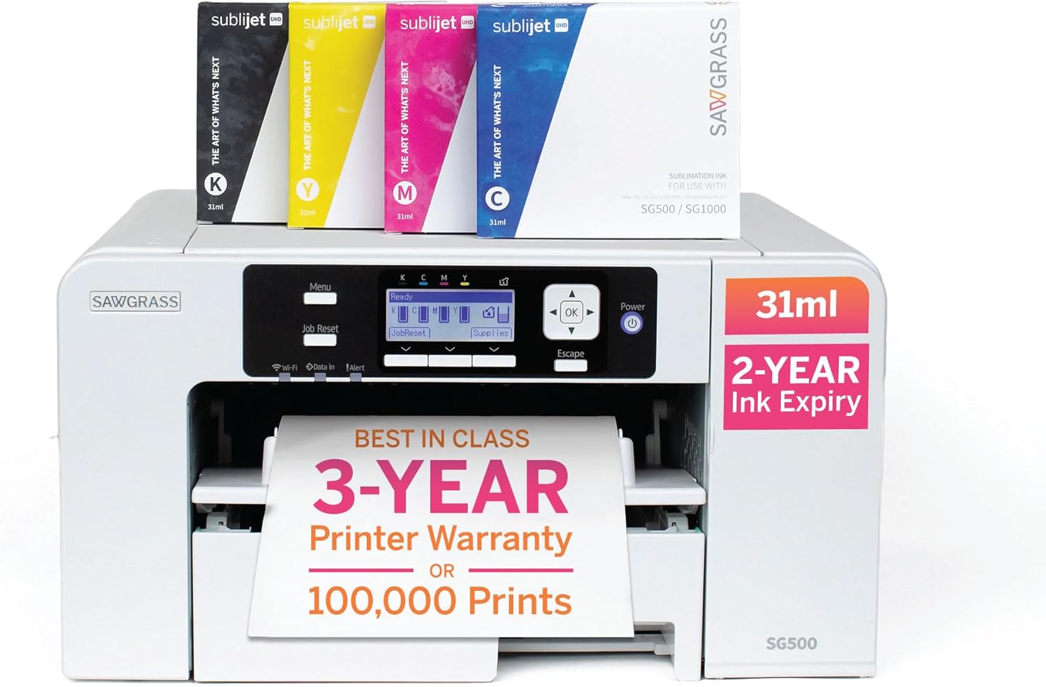 Sawgrass SG500 Sublimation Printer Bundle | Includes Professional Dye-Sublimation Printer with 31mL SubliJet UHD Inks