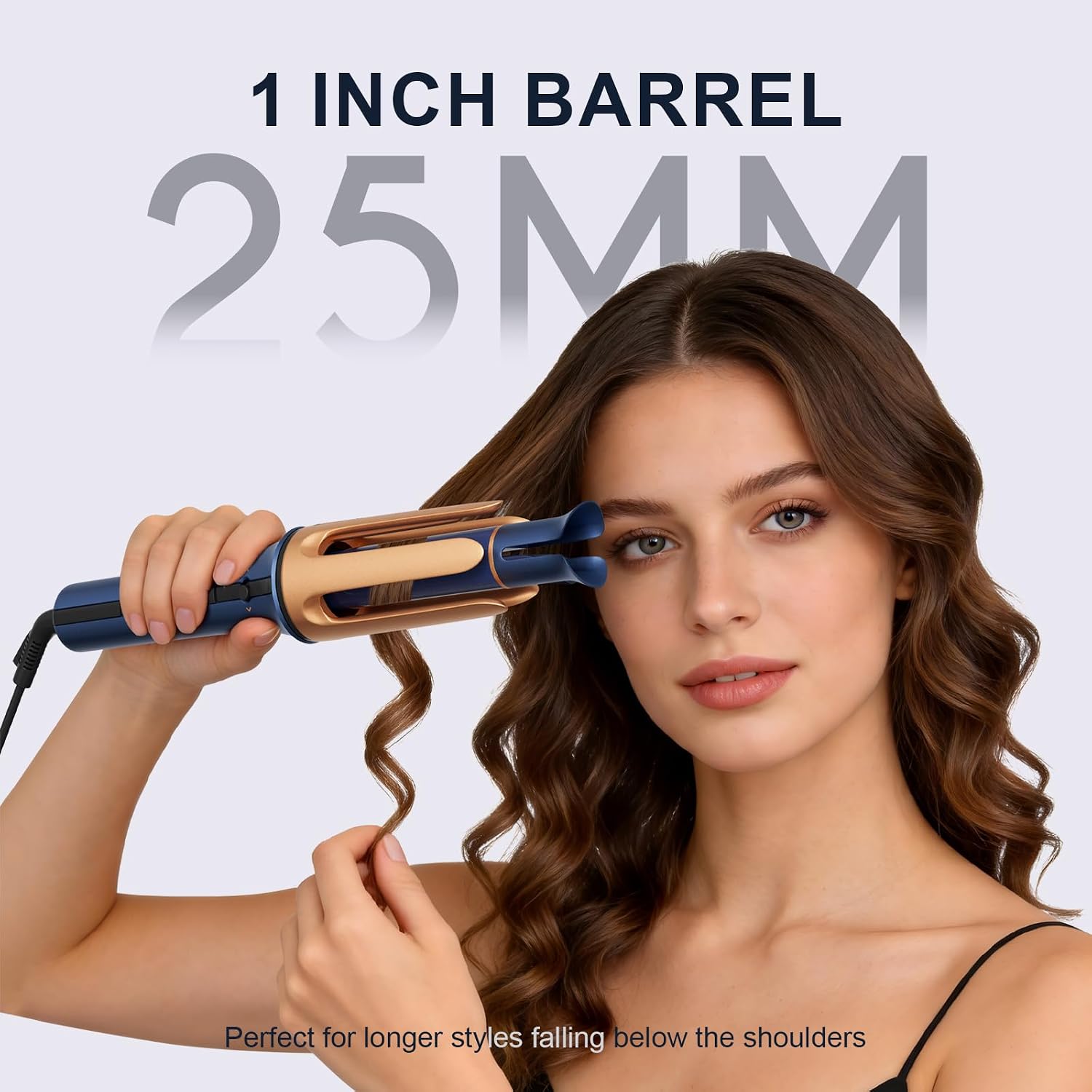 Automatic Rotating Curling Iron - 1 Inch Ceramic Barrel with 3 Temperatures for Medium and Long Hair,Dual Voltage(110-240V) Curling Wand for Worldwide Use,Anti-Burning Smart Beep Timer Iron for Women