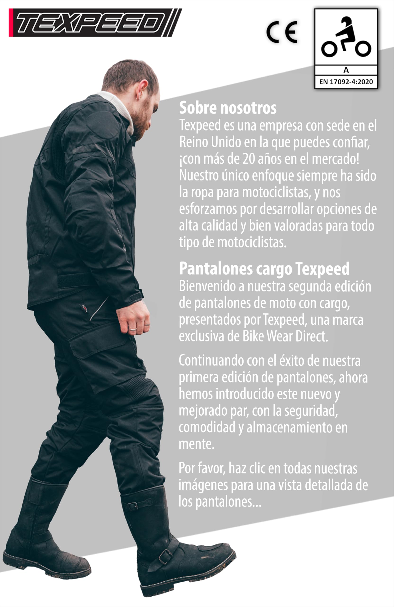 Texpeed Pantalones de Moto Hombre - Impermeable Pantalones de Motorista - con Armadura de protecciónes CE (EN 1621-1) - Negro