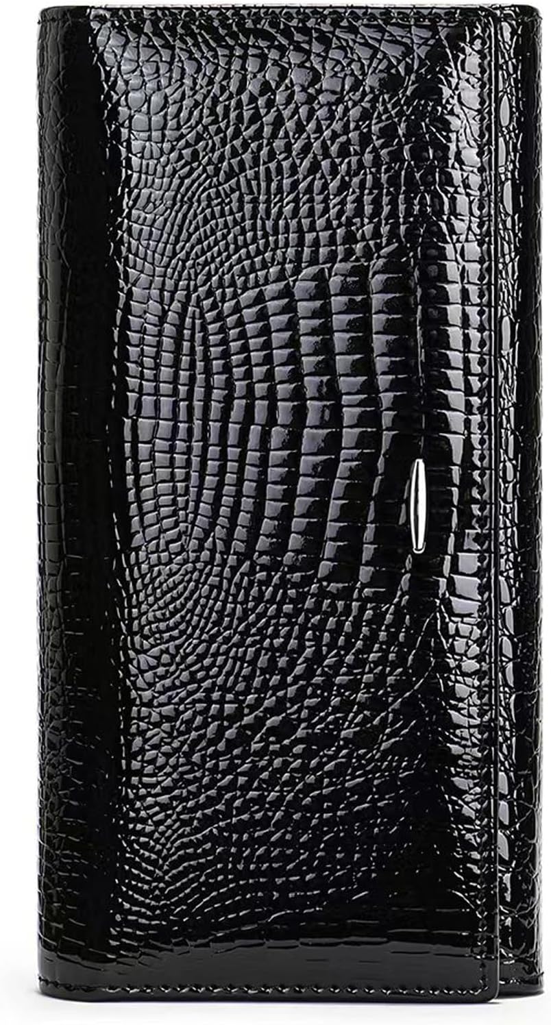 Women's Long Leather Wallet Credit Card Purse Ladies Casual Fashion Clutch Trifold Genuine Leather Black Burgundy Multi-Color
