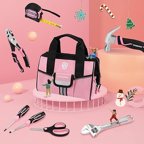 Miniatura 4 de WORKPRO Juego de herramientas de mano real para niños de 9 piezas+martillo de garra de 16 oz