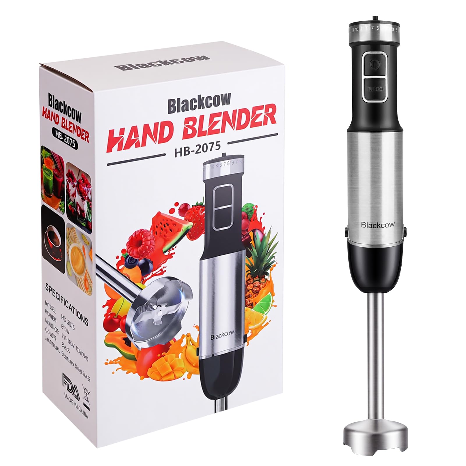 Blackcow Immersion Blender Handheld 800W Powerful Electric Hand Blender with Titanium Alloy Blades 12 Speeds Turbo Electric Hand