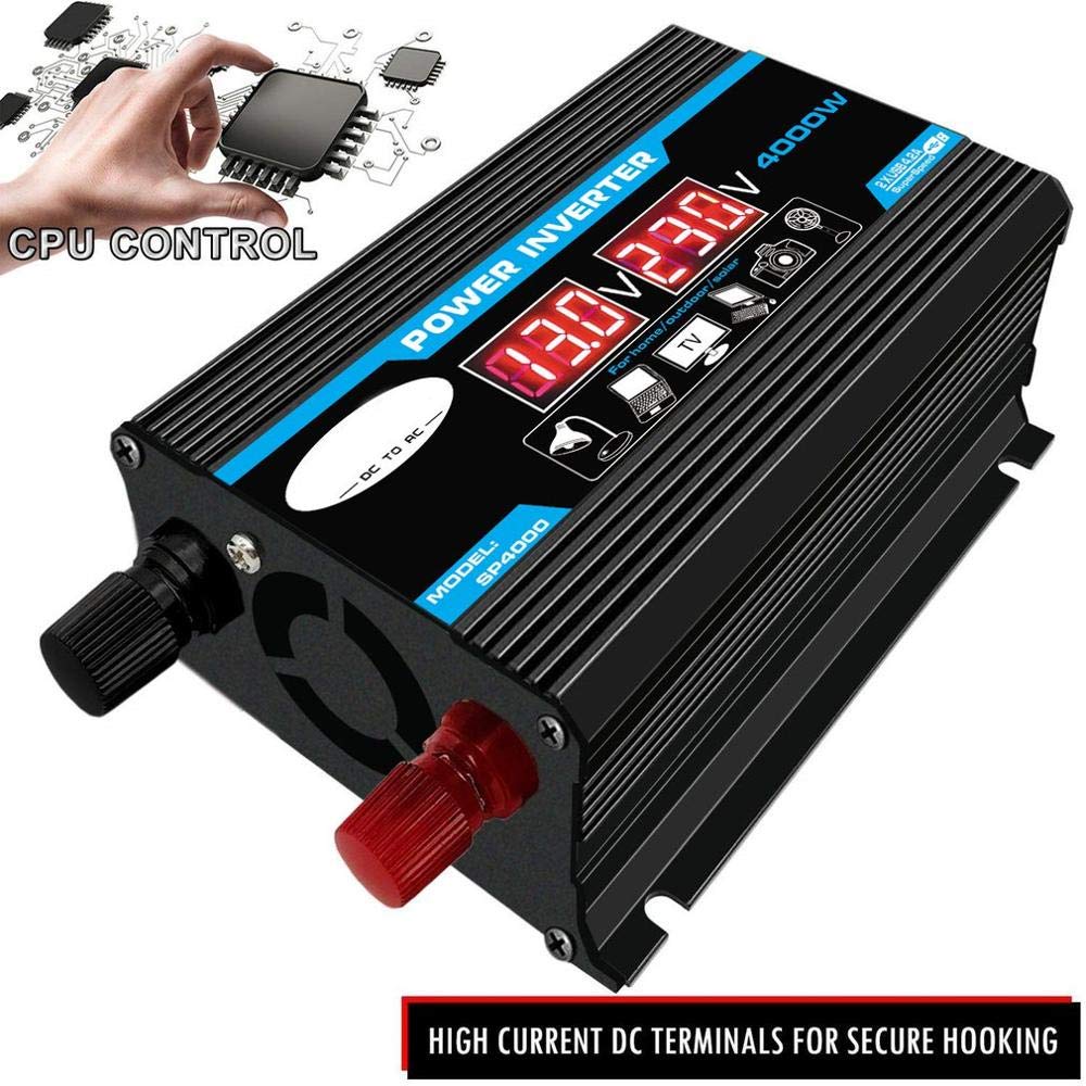 Inverter 12V 220V 4000W - Auto Power Inverter con Dual USB e Onda sinusoidale modificata (Black 12v 220v)