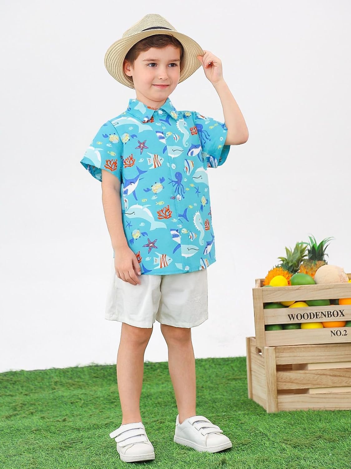 2-10T Boys Novelty Hawaiian Short Sleeve Button Down Dress Shirt - Image 4