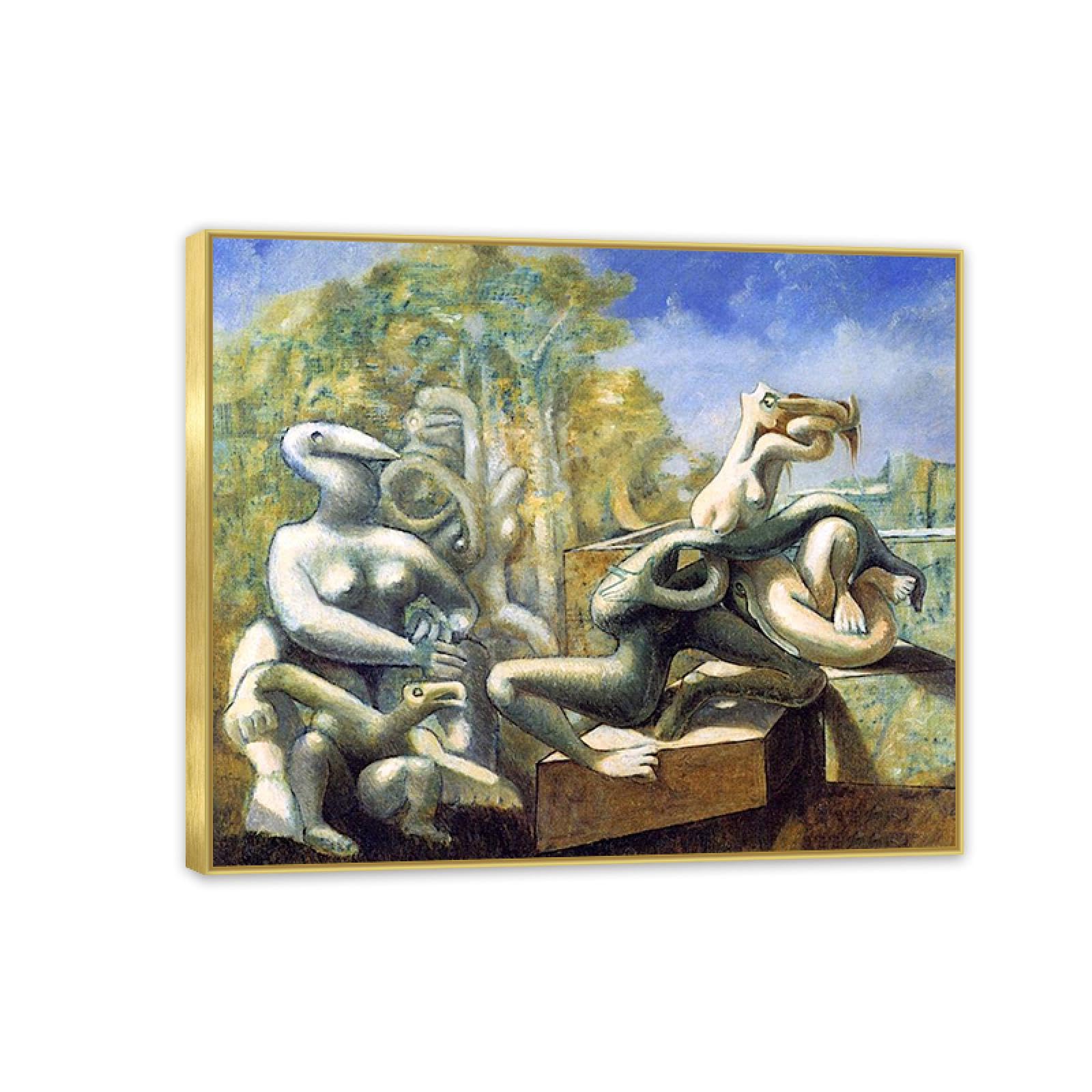 MYCGGDGH Max Ernst Canvas Wall Art Reproductions of Famous Paintings Déjeuner sur l'herbe Retro Surrealist Canvas Wall Decor for Living room bathroom 65x50cm(26x19in) Framed