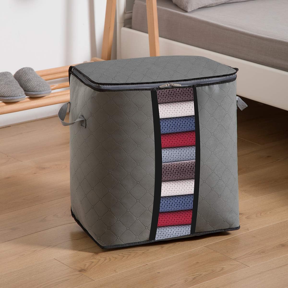 Large Thickened Storage Bags[4pack] 3 Layers Clothes Storage Bag Organizers Containers with Reinforced Handles Foldable with Sturdy Zipper, Clear Window for Bedding,Comforters, Blankets