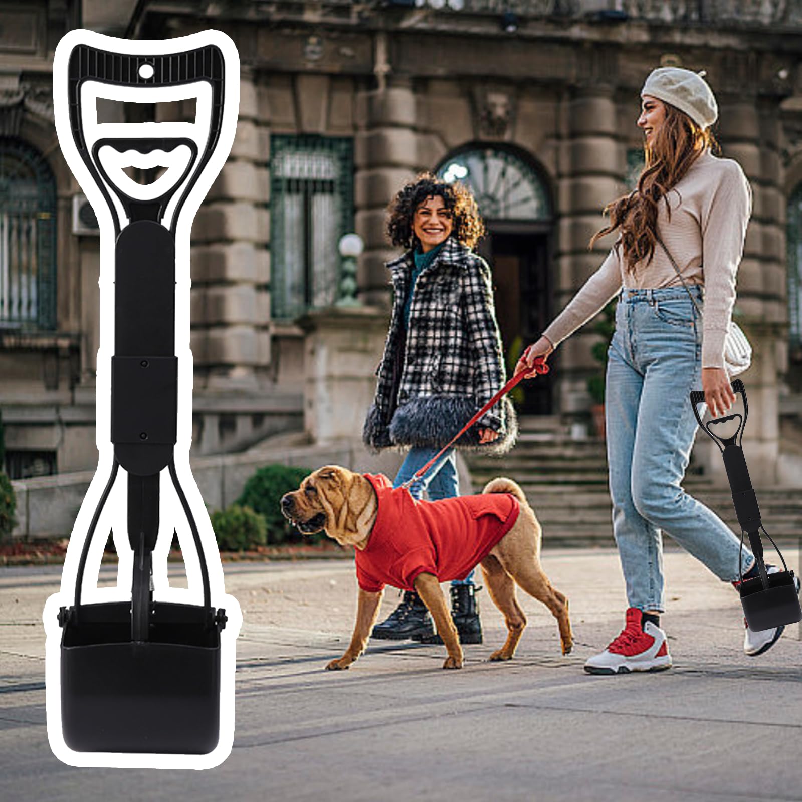 Pelle à Crotte pour Chien Set, 17.7 inch Pelle Crotte Chien Pliable avec Distributeur de Sacs à Déjections & Sacs à Déjections, Long Manche Portable Ramasse Crotte pour l'intérieur et l'extérieur