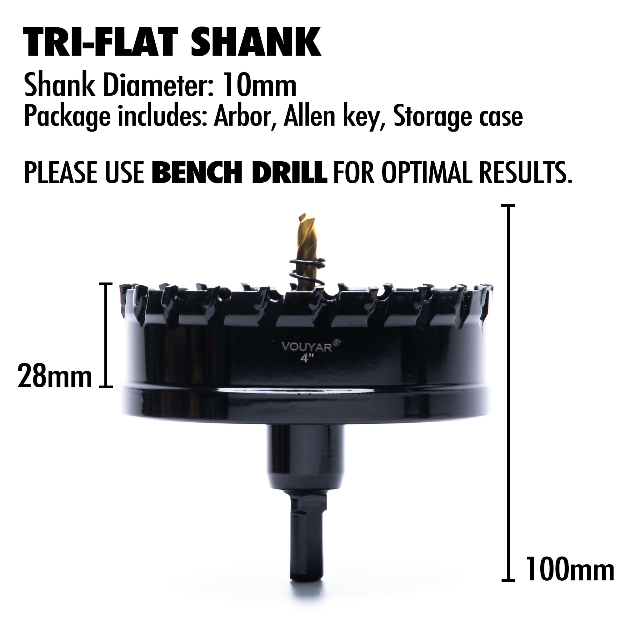 Broca de sierra perforadora con punta de carburo de tungsteno para metal duro, cortador de agujeros de 4 pulgadas para chapa, acero inoxidable, hierro, madera, plástico, 101,6 mm