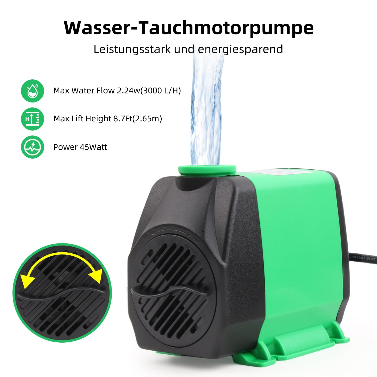 Schwarze Edelstahl Teich Wasserfall Spillway Pool Brunnen Wasser Feature, 45W 3000L/H with Pumpe, Teichüberlauf mit Pumpe und Wellrohr mit Filtermedien, für Terrasse Wasserwand