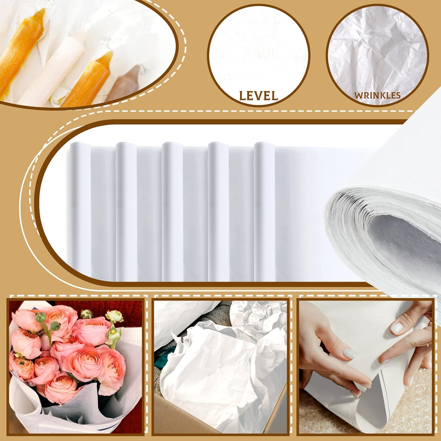 VOKOY 150 Sheets White Tissue Paper for Gift Bags, 24" x 36" Wrapping Tissue Paper Bulk for Wedding, Birthday, Christmas Gifts Packaging, DIY Crafts, Storage, Moving Packing, Party Decor