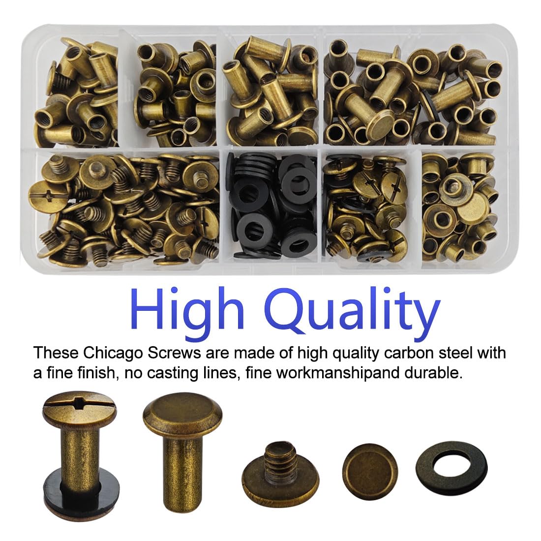 SHSMPXOY 100 Sets Chicago Screws M5*4/6/8/10/12mm Chicago Book Binding Screws Rivets for Leather Metal Rivet Replacement Repair for DIY Book Scrapbook Bookbinding Bags,Collars(Bronze) - Image 4