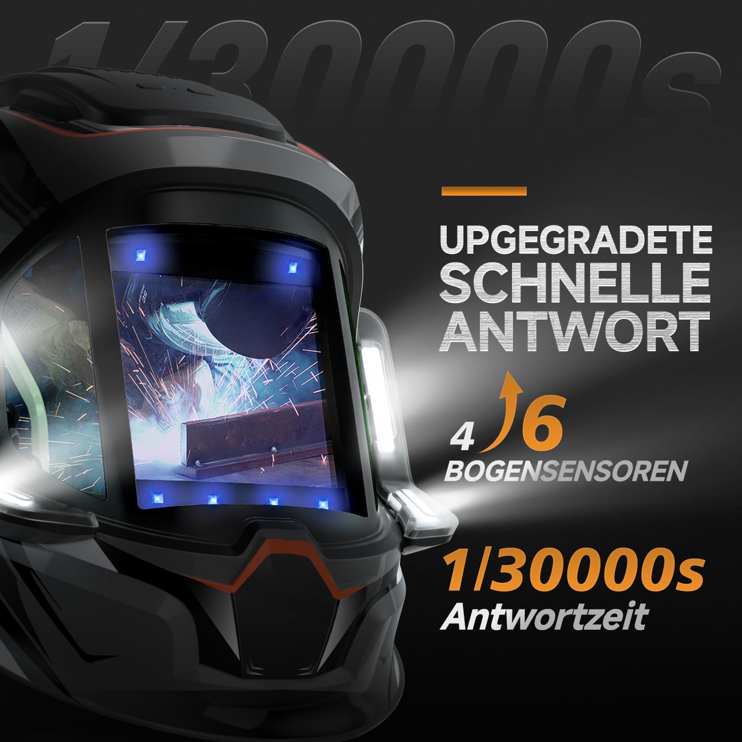 ANDELI Schweißhelm Automatik mit 4-Punkt LED & True Color – 180° Panorama 9,5x9,1cm + Seitenfenster, 6 Sensoren, 1/30000s, 2400mAh Akku USB-C, Schattierung 4/5-9/9-13, für MIG/MAG/Wig/MMA