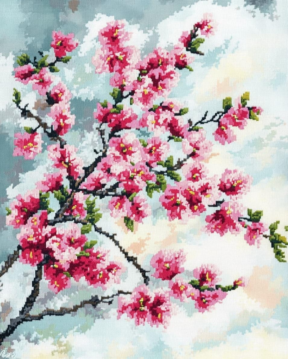 WallustrioaW Printed Cross Stitch Embroidery Patterns,Plum Blossom Branches,DIY 11CT Cross Stitch Embroidery Kits Craft Hobby Gift for Adults,40x50cm