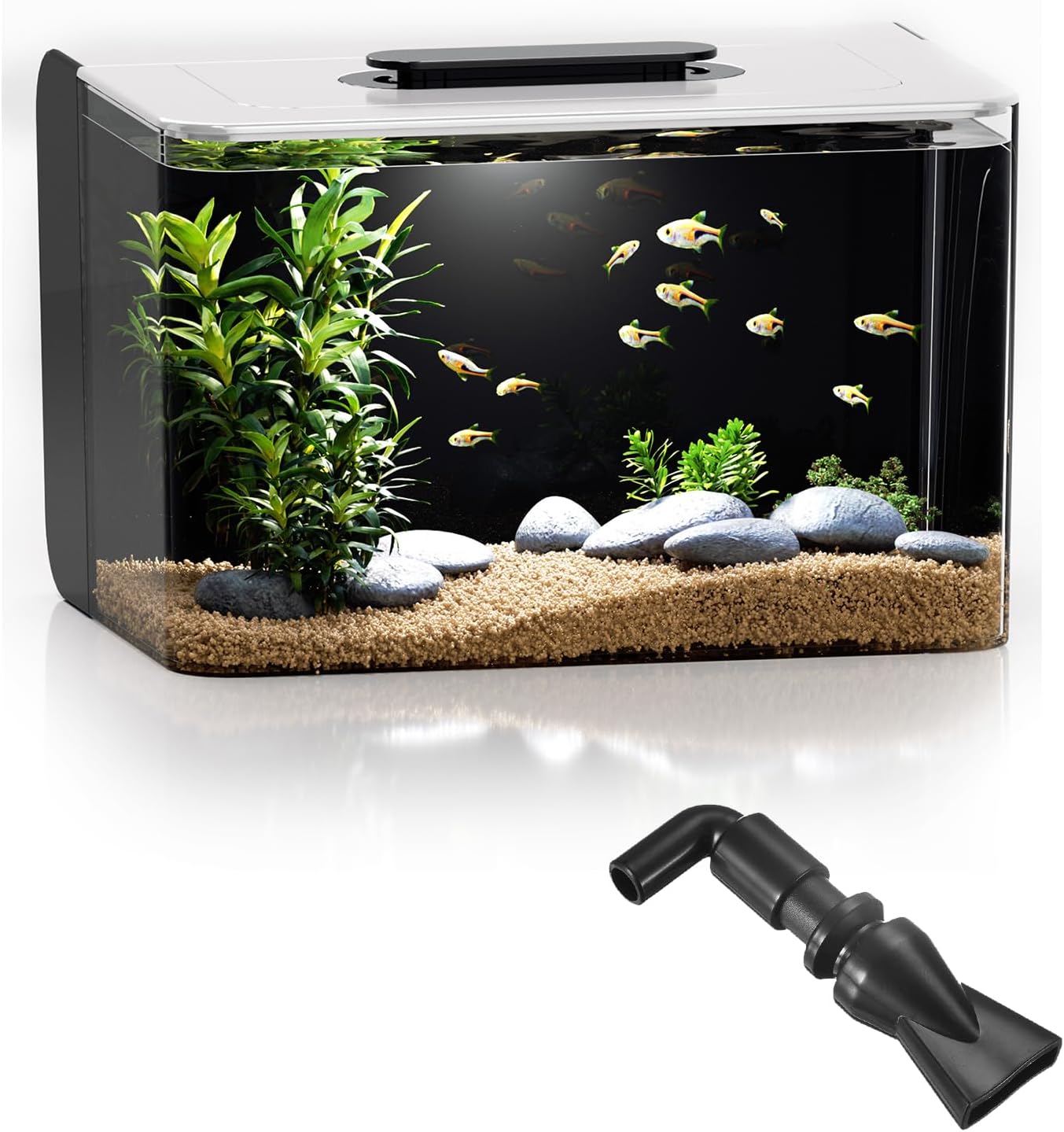 Fish Tank Starter Kit with Hidden Filtration, Light, Adjustable Water Pump, Nozzle
