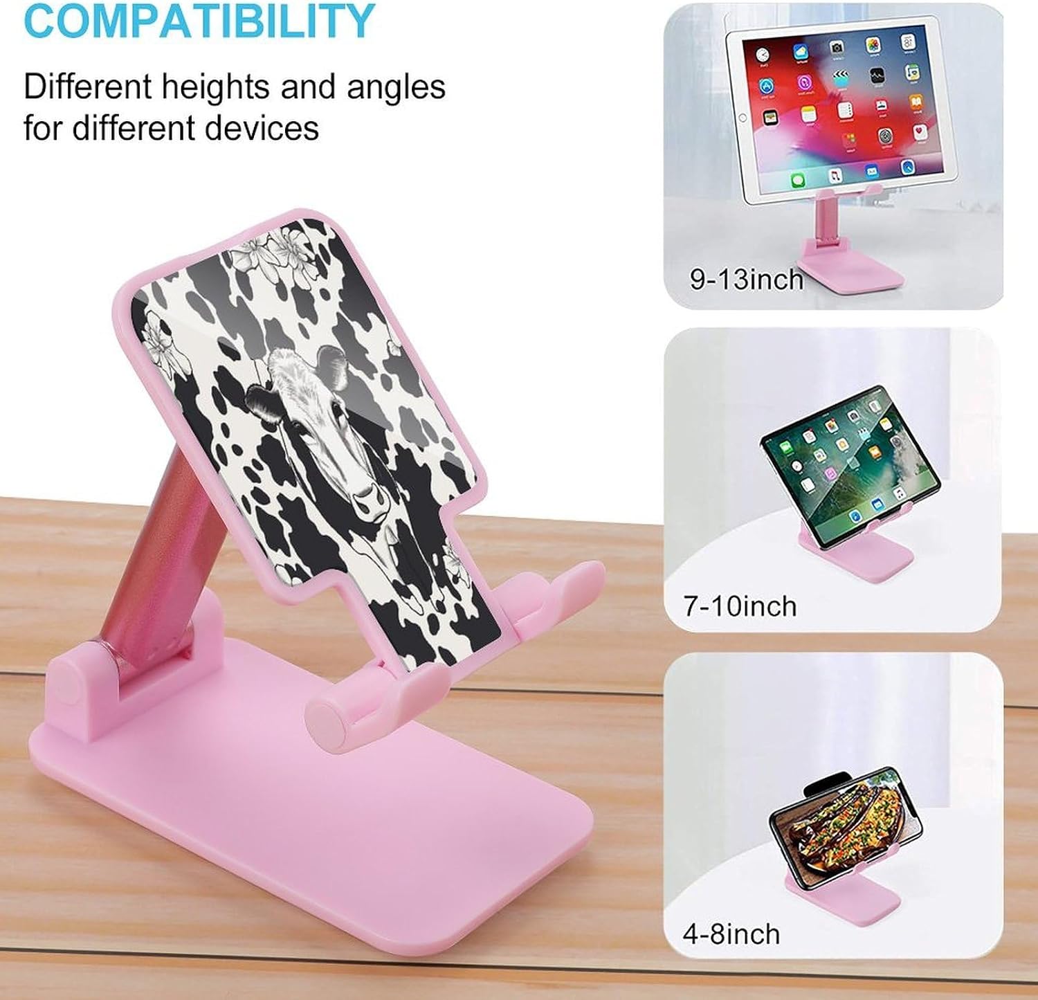 Black and White Cowm Folding Cell Phone Stand for Desk image 3