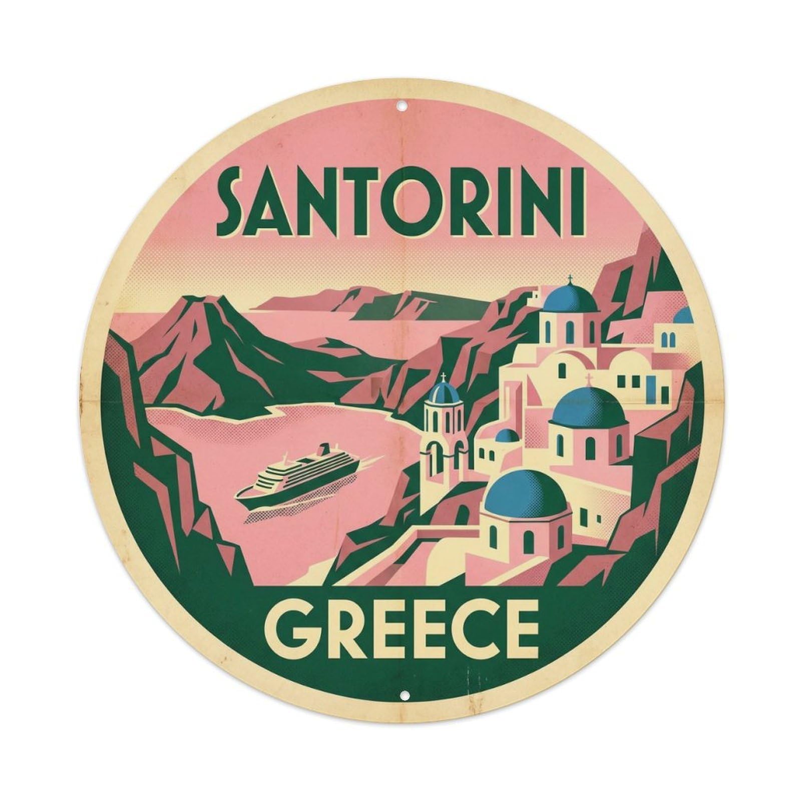 Volcanic Landscape Santorini Greece Travel Island Metal Tin Sign