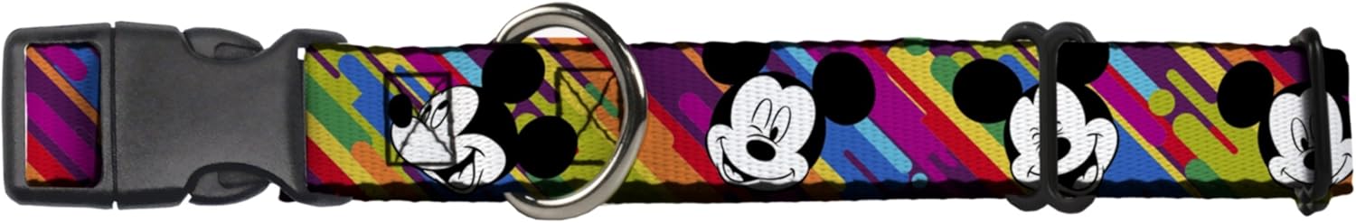 Buckle-Down Martingale Dog Collar - Mickey Mouse Expressions Multi Color White/Black - 1.5" Wide - Fits 13-18" Neck Size - Small