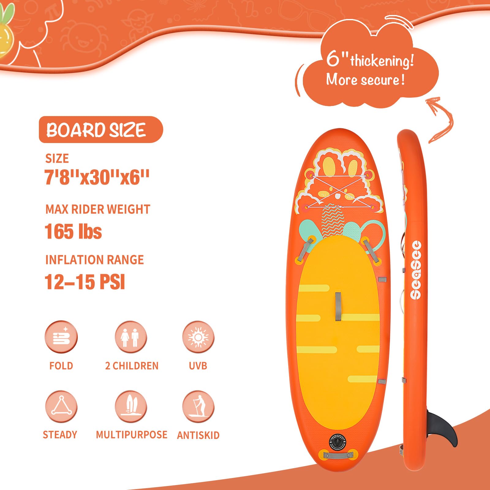 Seaseesup Kids Stand Up Paddle Board with Inflatable SUP Accessories, Durable, Lightweight, Wide Stable Design, Non-Slip Comfort Deck,Inflatable Paddle Board for Kid & Youth