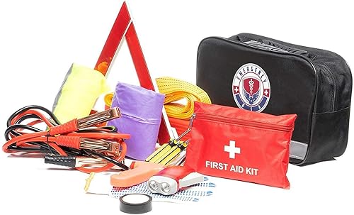 Miniatura 5 de Kit de emergencia para automóvil de asistencia en carretera, kit de primeros auxilios, cables de puente, correa de remolque, luz de flash LED, capa