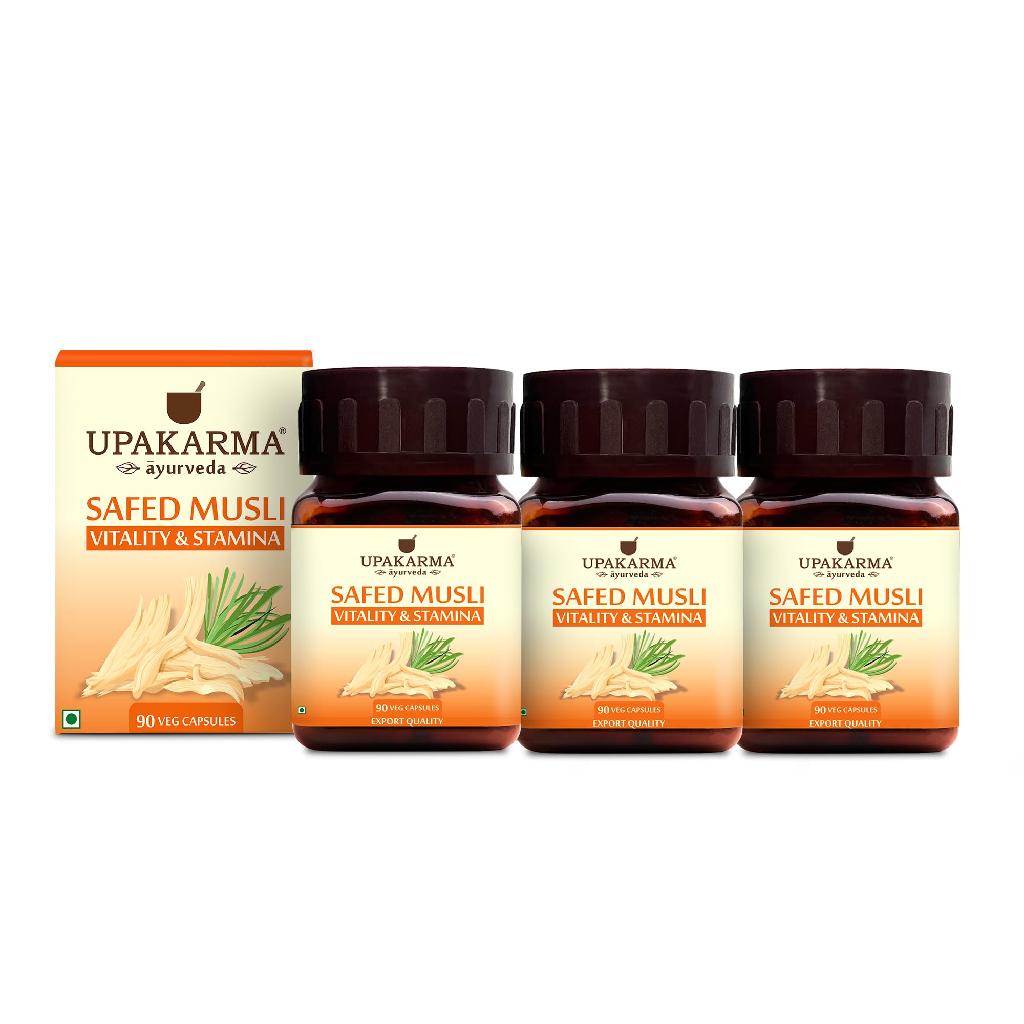 UPAKARMA Safed Musli Capsules (500 mg) | Stamina & Vitality Booster for Men | 90 Veg Capsules - Pack of 3