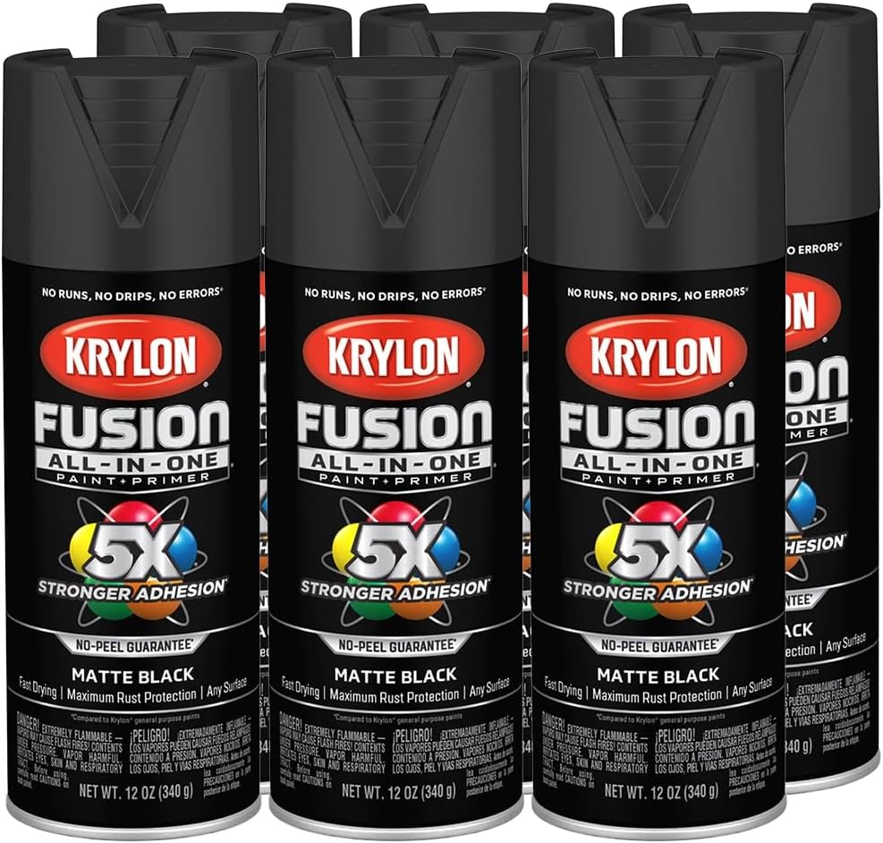 6-Pack of 12 oz Krylon K02754007 Black Fusion All-In-One Paint & Primer Spray Paint, Matte