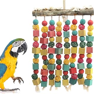 Large Bird Parrot Toy,Bird Chewing Toy Natural Wooden Wooden Blocks Takraw Parrot Cage Bite Toy Suits for Large Medium Birds Macaws African Grey Cockatoos Amazon Parrots