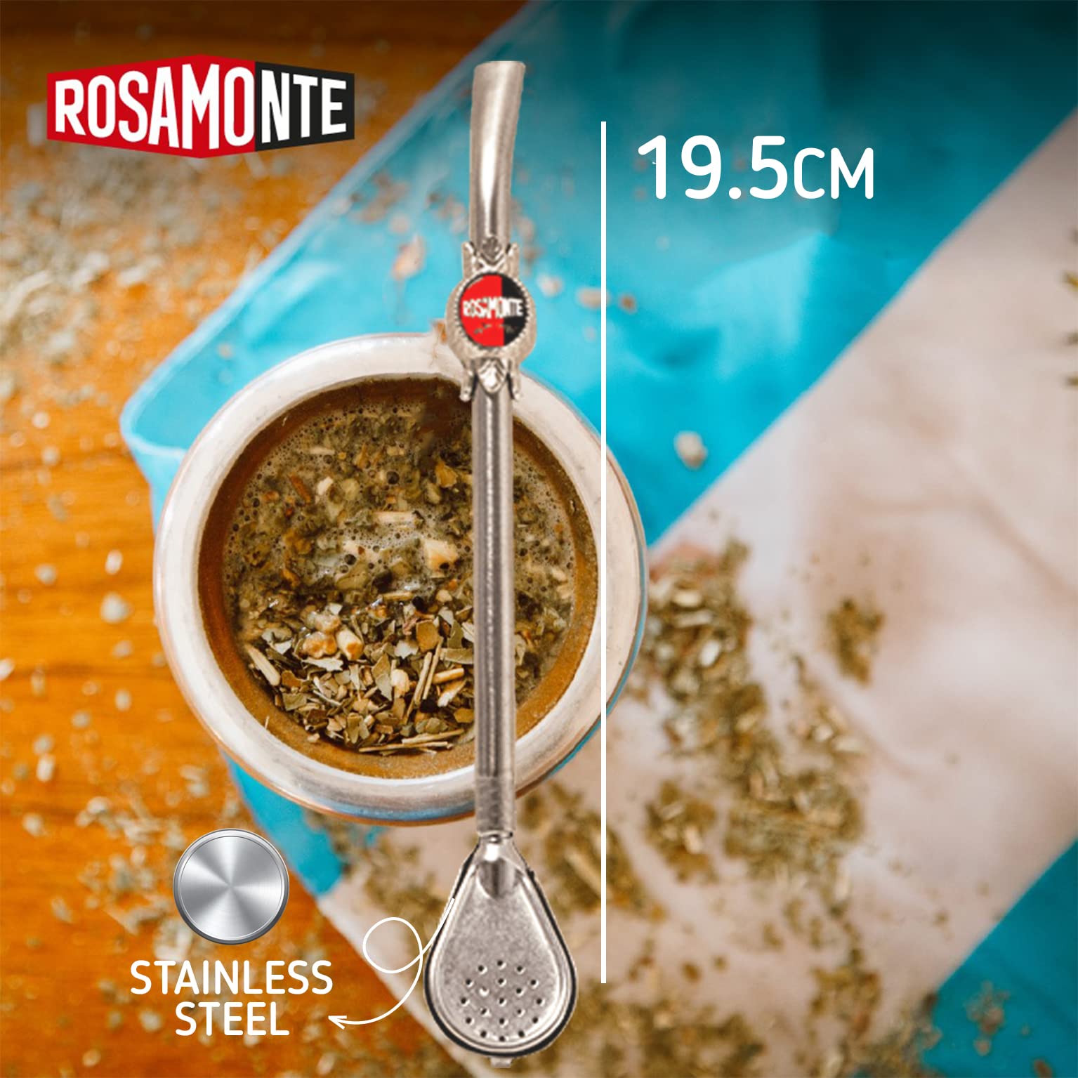 Yerba Mate Herbata Set: Rosamonte Tradycyjny 1kg + Próbka (40g) | Drewniany Kubek do Mate pokryty Aluminium (Tykwa) i Słomką (Bombilla) |Bogaty w Antyoksydanty |