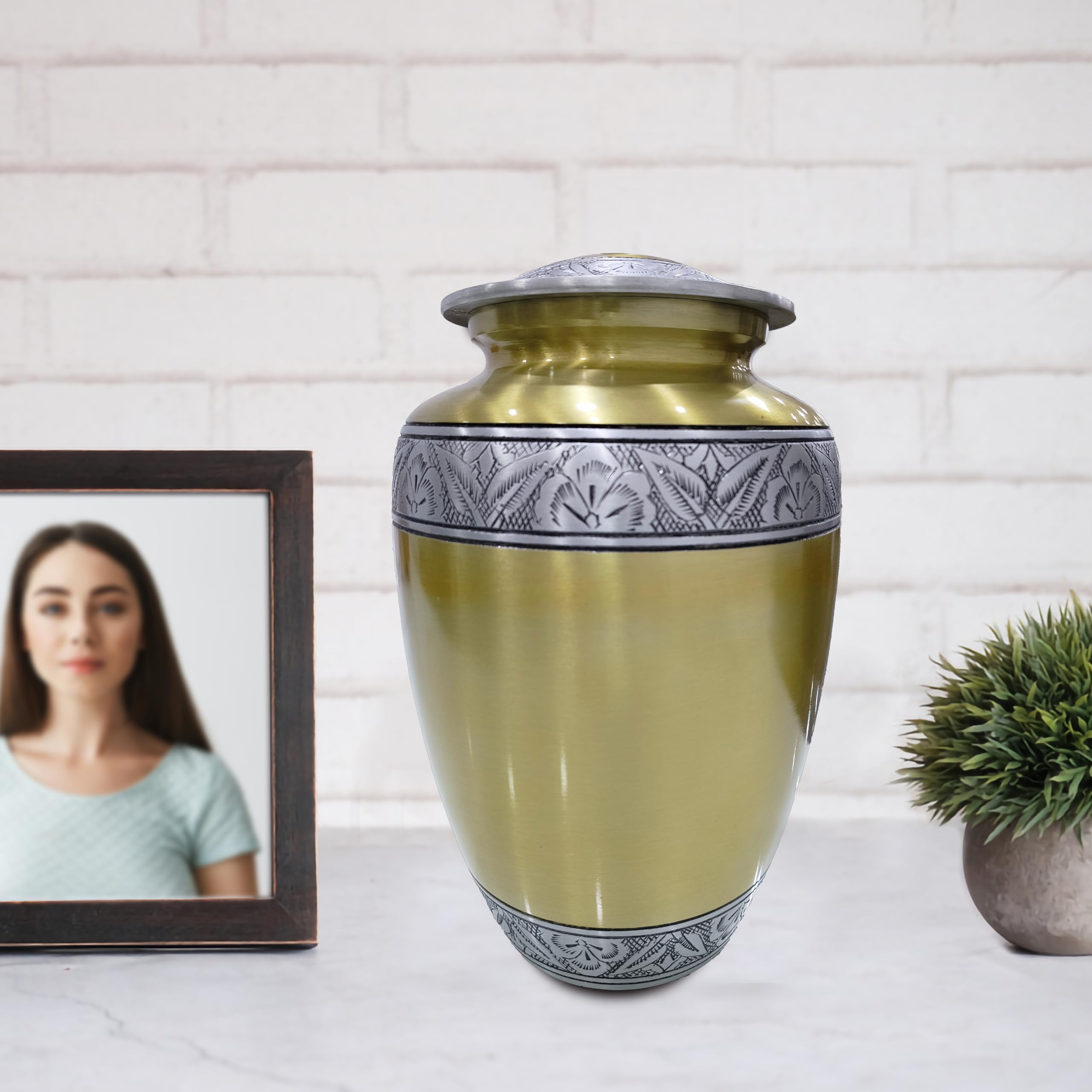 Hand Carved Medium Cremation Urn For Human Ashes - Engraved Pewter Finish, 6 Inch Silver Urn - View #9