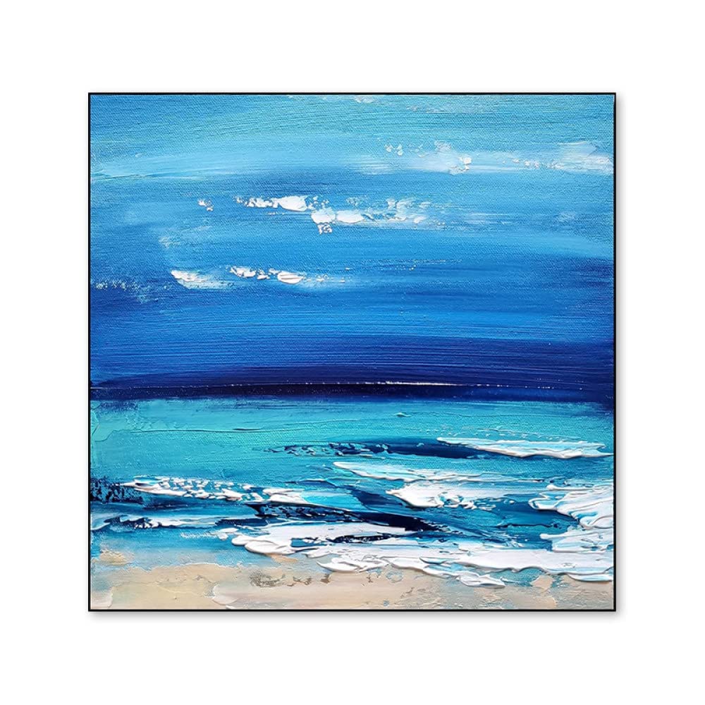 Dipinti Su Tela, Struttura Blu Cielo Mare Onde Spiaggia Scenario Arte Astratta Moderna Opere D'Arte Dipinti Dipinti A Mano Dipinti Ad Olio Su Tela Wall Art Per Soggiorno Camera Da Letto Ufficio Hom