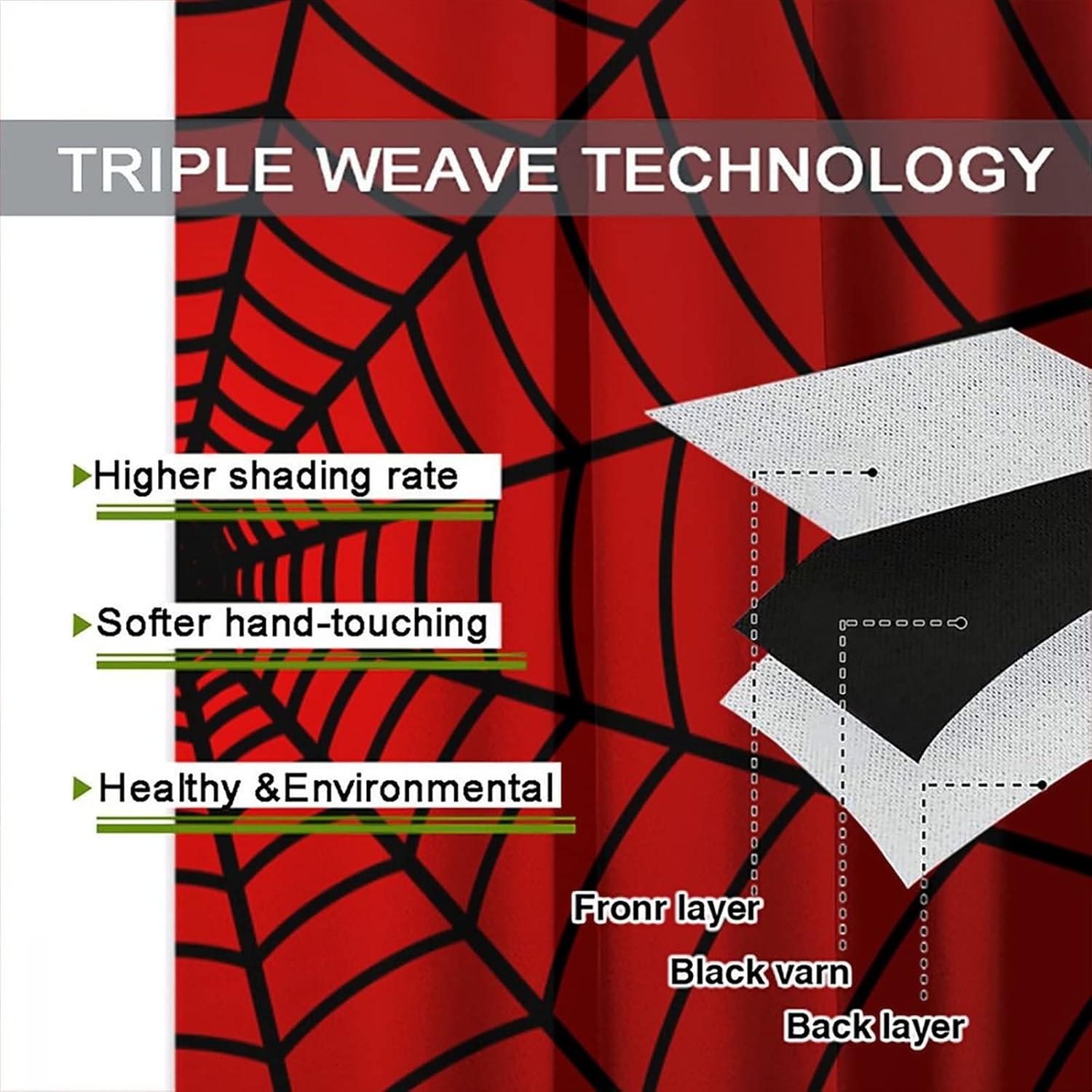 Hero Spider Web Window Curtains for Kids, Black Spiderweb Kids Red Curtains Blackout Rod Pocket Windows Treatments for Boy Girl Baby Nursery Toddler Children Bedroom 42x54in