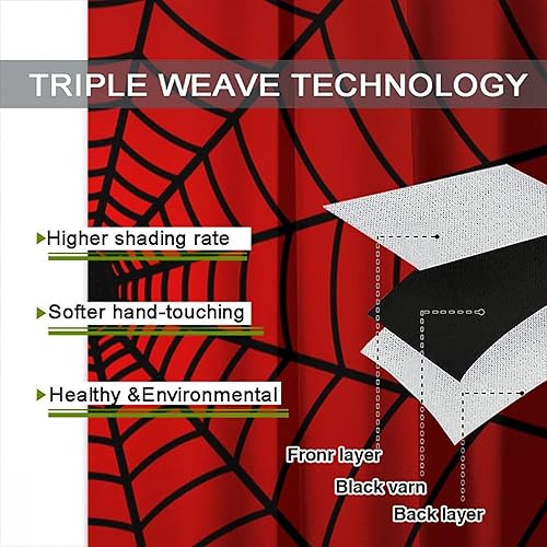 Miniatura 7 de Cortinas de ventana de tela de araña de héroe para niños, cortinas rojas negras para niños, cortinas opacas con bolsillo para barra, tratamiento de