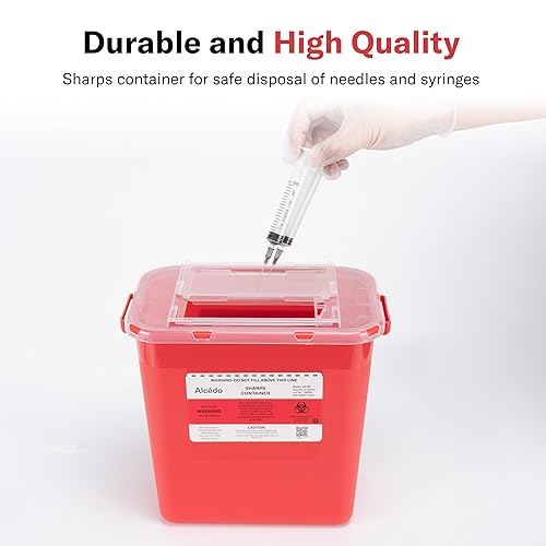 Miniatura 2 de Alcedo Contenedor para objetos punzantes para uso doméstico, 2 galones (paquete de 5), eliminación de agujas y jeringas de riesgo biológico, grado
