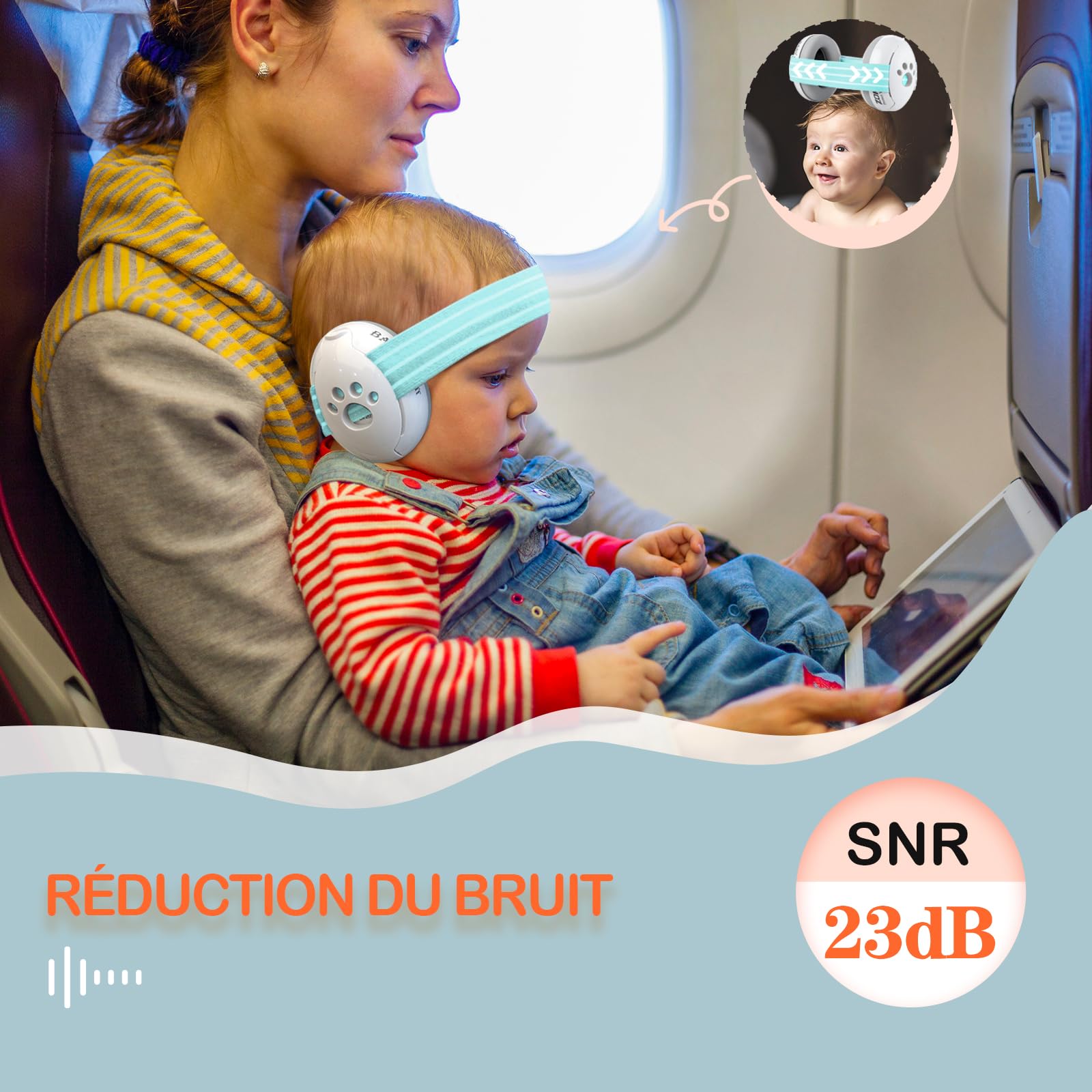 ZOHAN 001 Casque Anti Bruit Bébé, Protection Auditive Confortable pour Bébés Jusqu'à 36 mois, Certifié CE - SNR 23dB pour Les fêtes, voyages, feux d'artifice, Concert