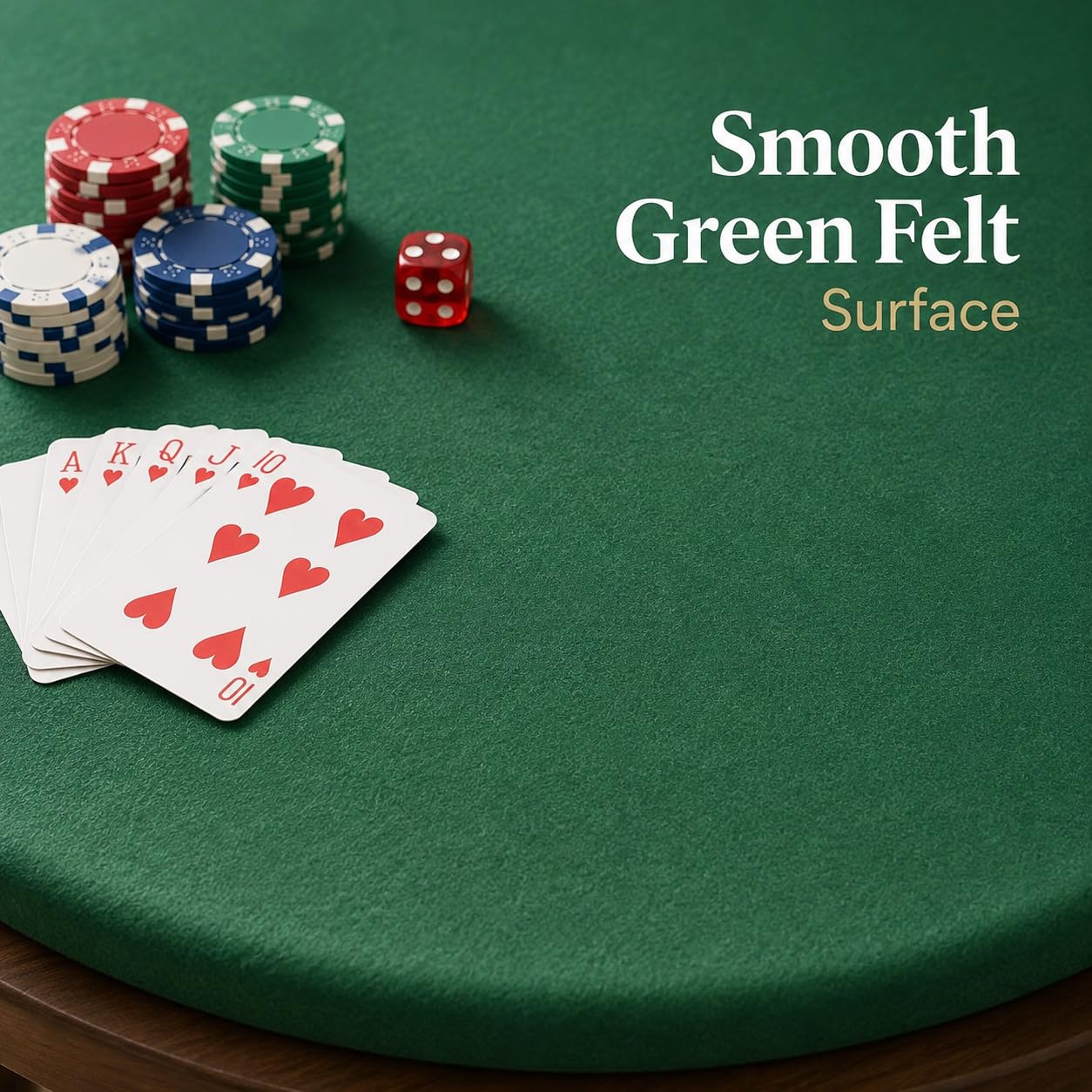 Katai – Cubierta Verde para Mesa de póker Estilo Casino – Fieltro elástico para mesas Redondas de 36 a 48" – Antideslizante y Reduce Ruido – Incluye 6 Posavasos