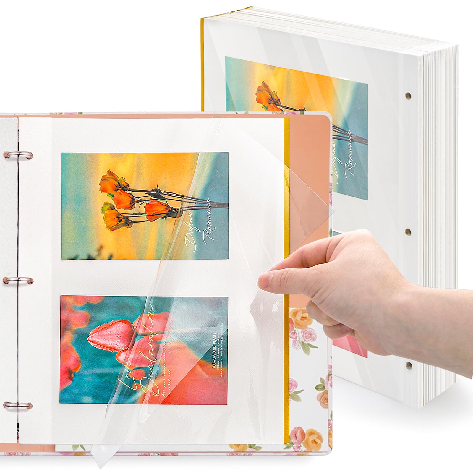 Elsjoy 100 hojas de 200 páginas de recambio de álbum de fotos de 11 x 9 pulgadas, páginas autoadhesivas de doble cara para carpeta de 3 anillas, para fotos de 2 x 3, 4 x 6, 5 x 7, 8 x 10 pulgadas