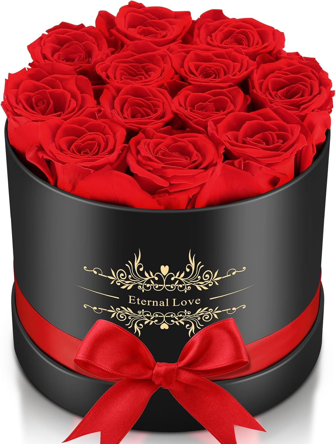 12 Flower Forever in Elegant Box, 100% Preserved Real Rose Last Up to 3 Years, Eternal Rose Preserved Flowers for Delivery Prime Valentines Mothers Anniversary Day Birthday Gifts for Women Wife (Red)