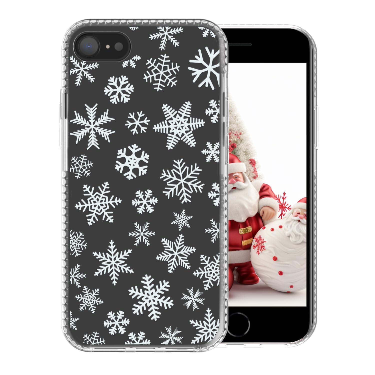 FOQENCCI Winter Phone Case Compatible for iPhone SE 2nd Gen&3rd Gen Snowflake Phone Case Compatible for iPhone 7/8 with Clear Soft TPU + Black Camera
