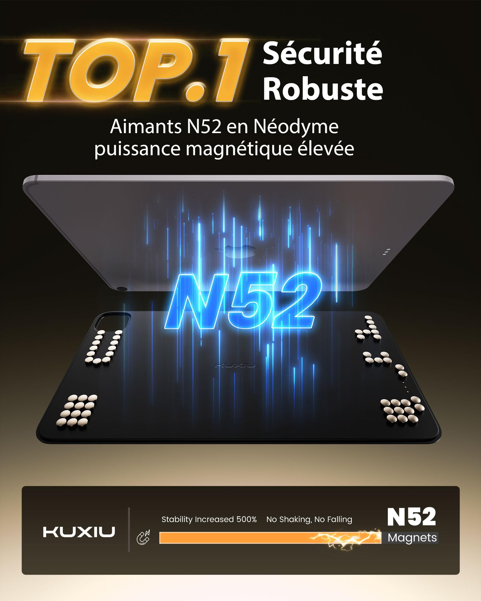 KU XIU Chargement sans Fil Magnétique Support Tablette Appui-tête pour iPad Pro 12.9/Air 13 M2/M3, Support Tablette Long Bras pour Siège Arrière Enfants, pour iPad Pro 12.9'' 3rd/4th/5th/6th