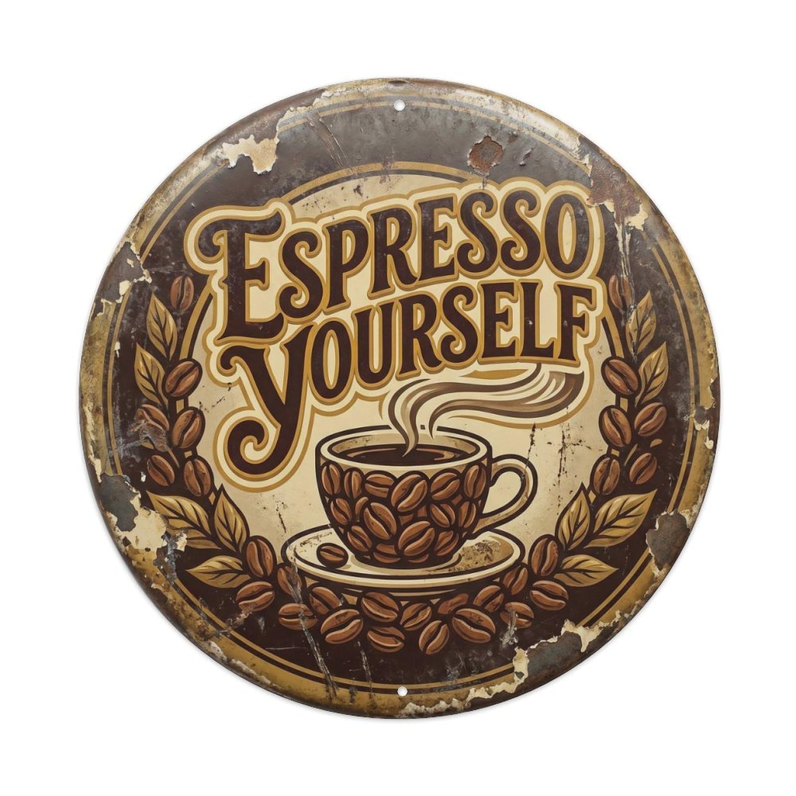 Espresso Yourself Vintage Round Wall Decor Retro Coffee Slogans Metal Tin Sign Plaque Wall Decor for Cafe, Club Bar, Office, Home Garden Round Metal Poster 8x8Inch