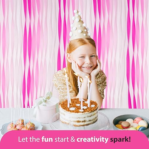 Vista 52 de 8 rollos de serpentinas moradas, paquete de 656 pies de papel crepé morado con blanco para decoraciones de fiestas, decoraciones de cumpleaños