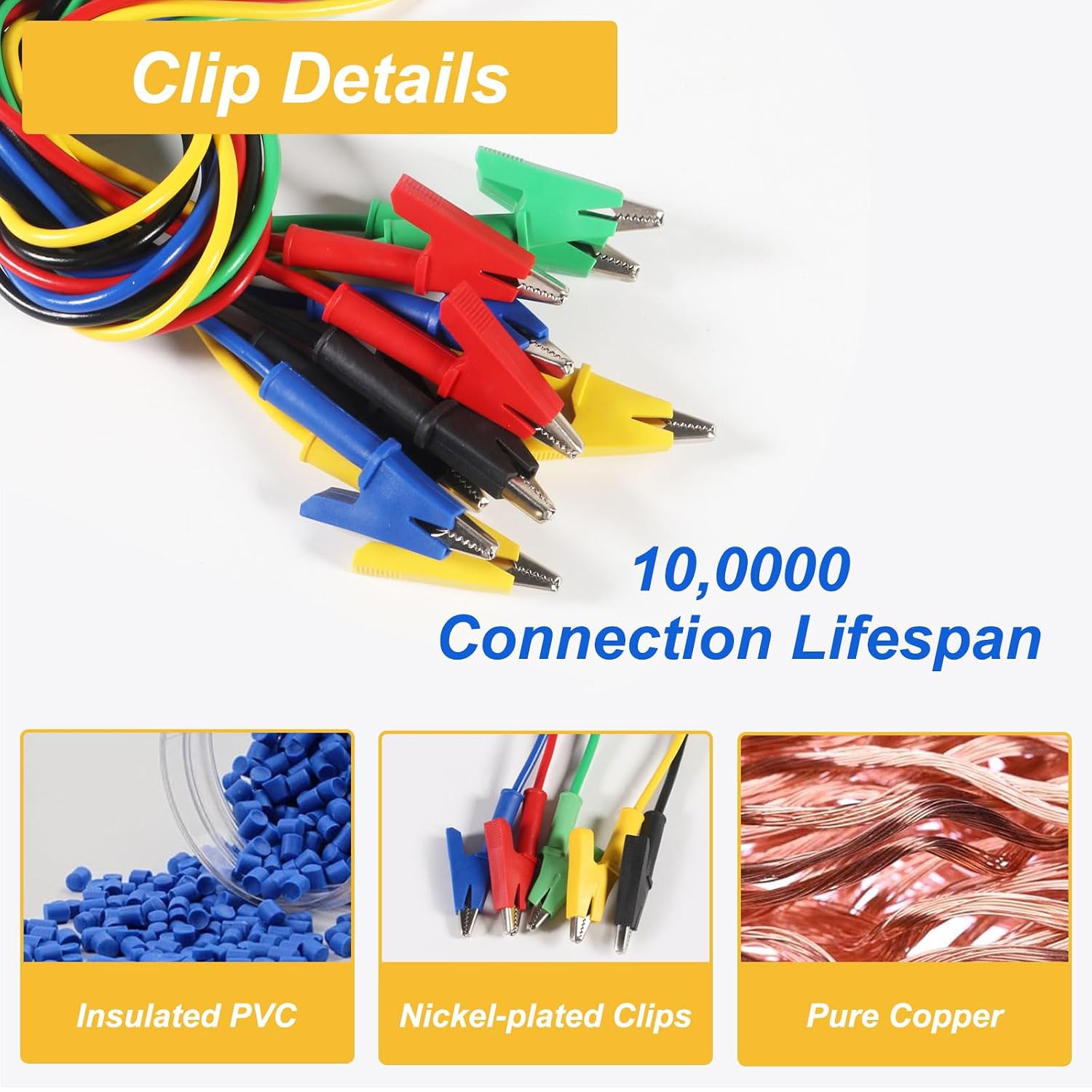5PCS Alligator Clips Electrical, 1000V 15A Alligator Clips with Wires, 1M Dual-Ended Alligator Clip Test Leads, Flexible Copper Jumper Wires with Gator Clip for Electrical Testing, Circuit Connection