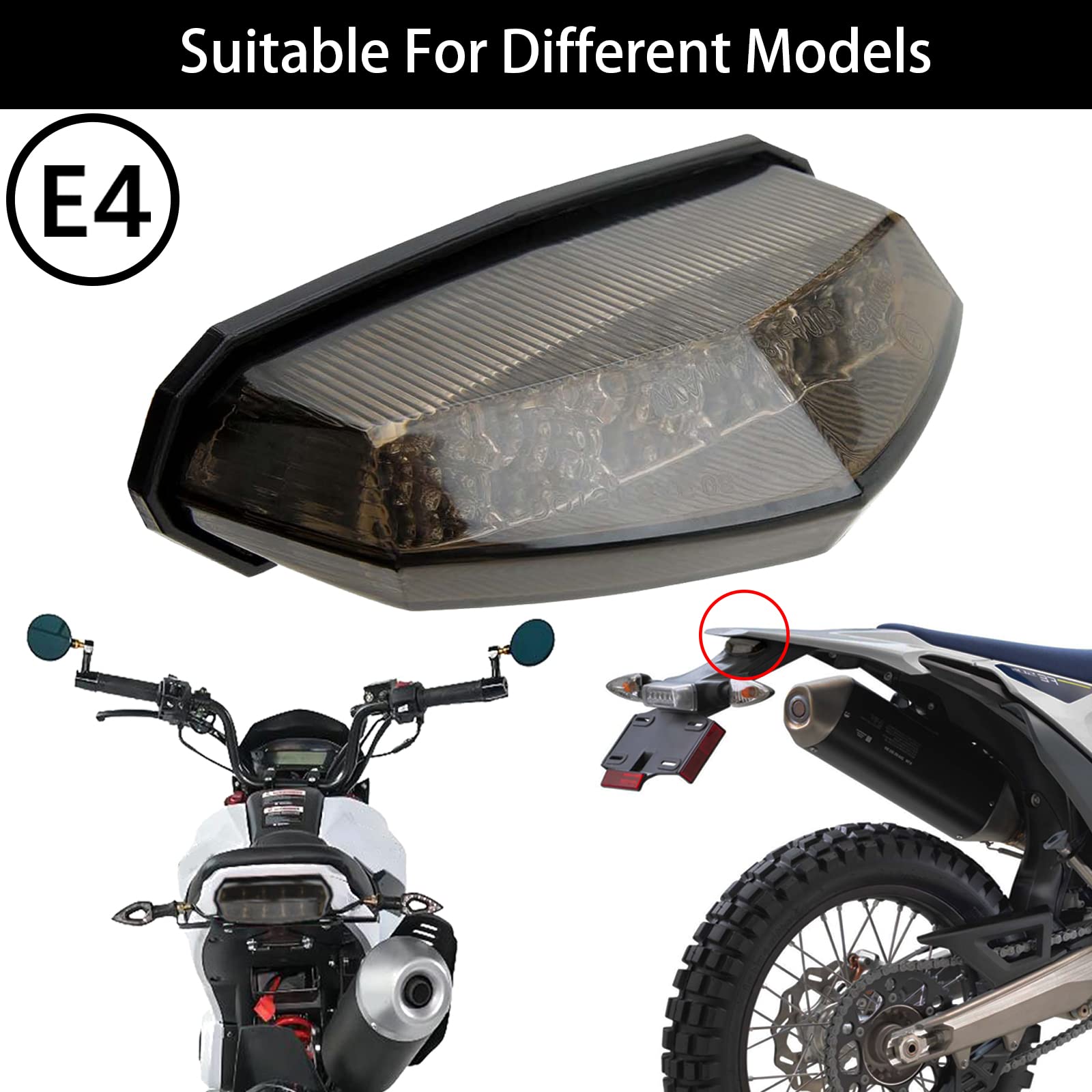 DREAMIZER Fanale Posteriore Moto 12V 10 LED E-Approved Feu Stop Feux Arriere Universel pour Motos ATV Dirt Bike Scooter.