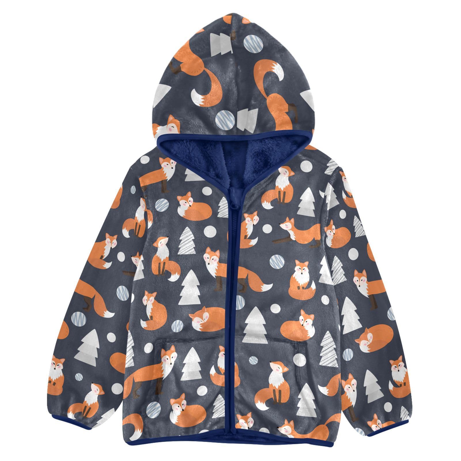 Aflyko Boys Fleece Coat Blue Zip-Up Hoodie Girls Outerwear Kids Hooded Jacket