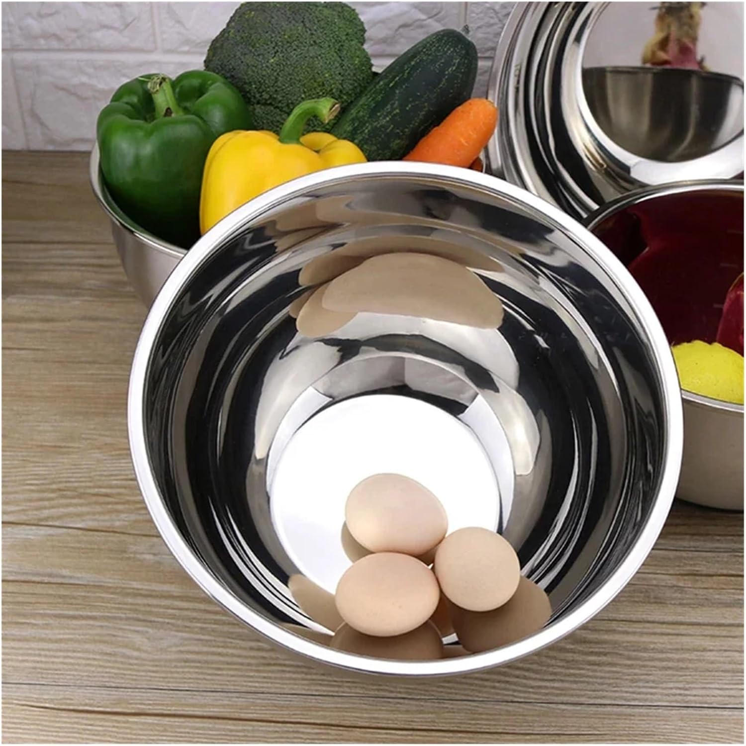 Stainless Steel Mixing Bowls (Set of 7) Set Fruit Salad Bowl Storage Bowl Set Kitchen Cooking Tools 18/20/22/24/26/28/30cm for Serving(Type 2)