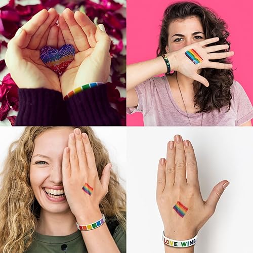 Miniatura 5 de Karenhi 96 pulseras de orgullo a granel LGBT Rainbow pulseras de silicona de goma lesbianas gay motivacionales para festivales de desfiles