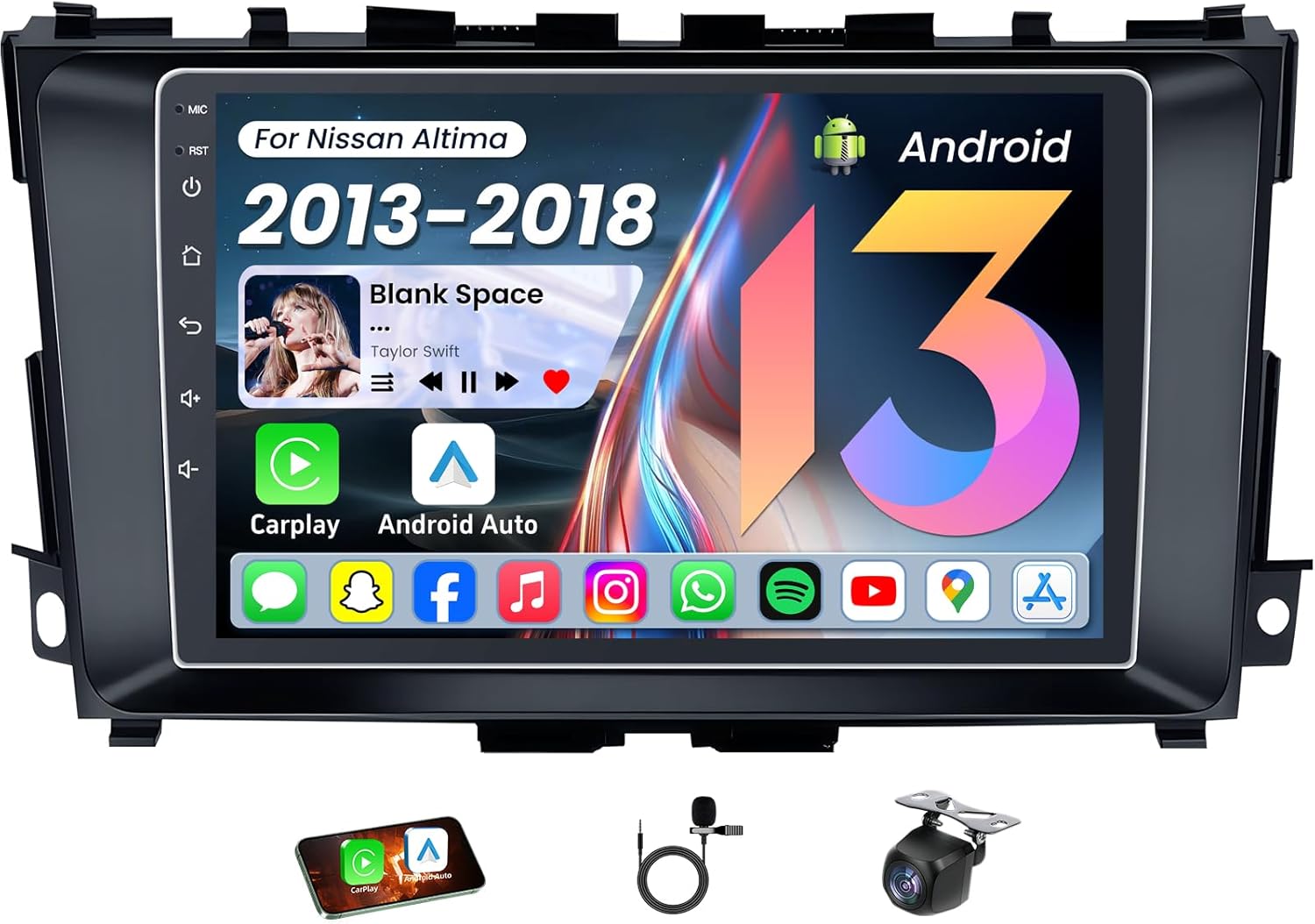 8Core 32G ROM Car Radio for Nissan Altima 2013-2018: Upgrade 9 Inch 1280 * 800 HD Touchscreen Stereo 5G WiFi Wireless CarPlay Android Auto GPS Bluetooth FM/RDS SWC 1080P HD Backup Camera