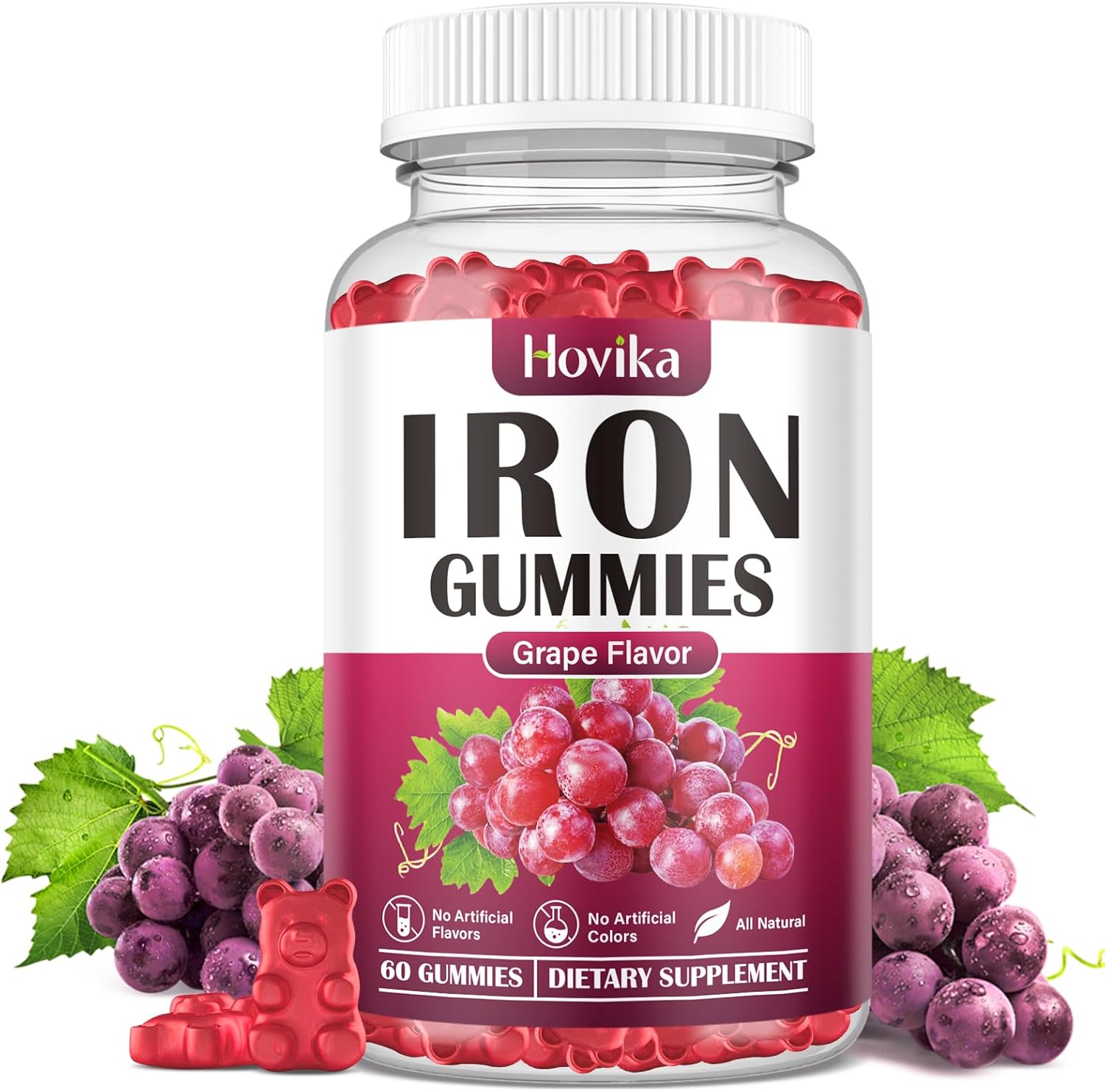 (2 Pack) Iron Gummies Supplement for Women & Men, Iron Supplements for Anemia with Vitamin C, B12, Folate-Blood Builder & Energy Support for Iron Deficiency - Grape Flavor, Vegan, 120 Gummies