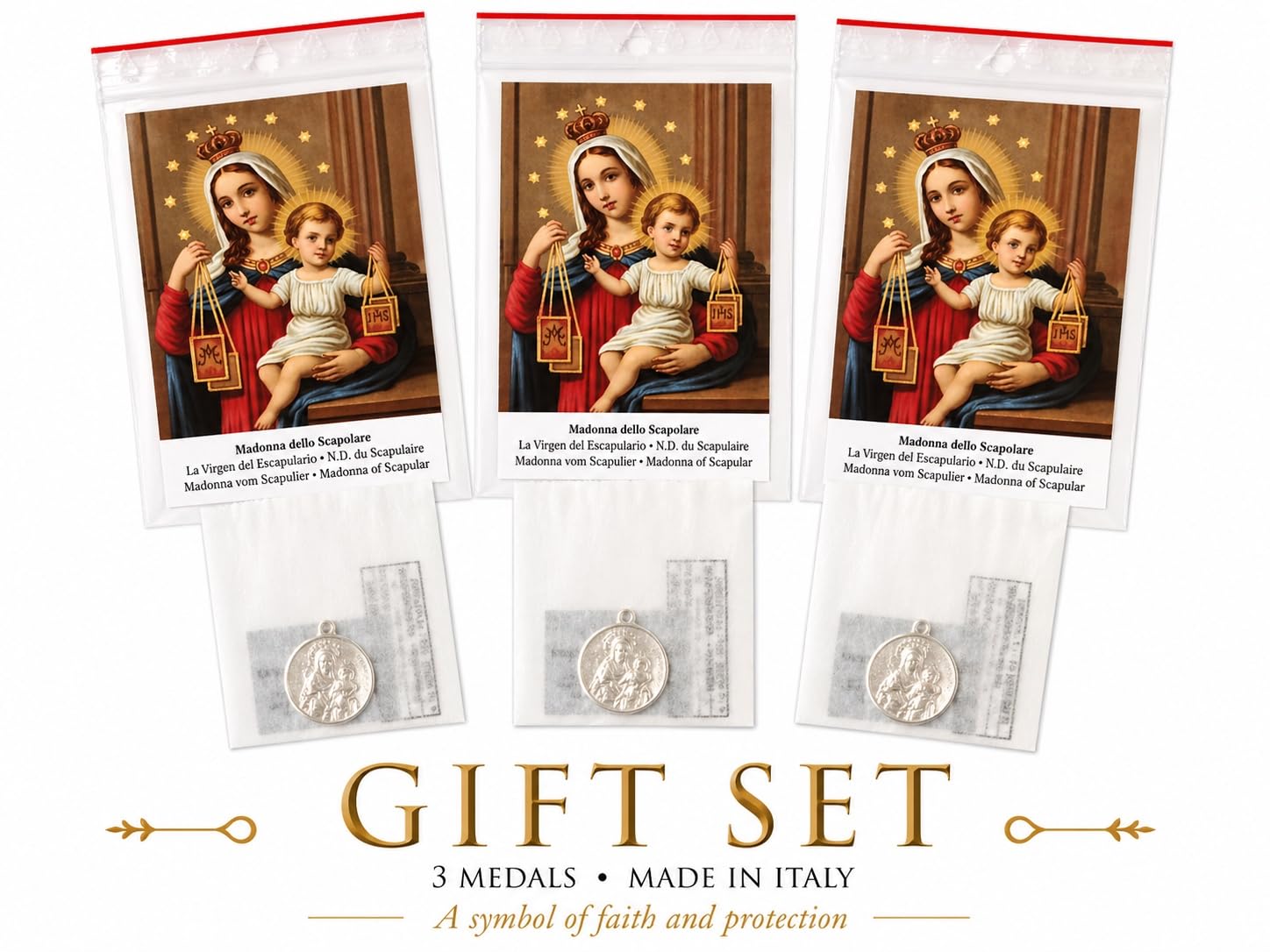 I G J LOTTO DA 3 (TRE) - MEDAGLIE SCAPOLARI DEL CARMELO (MADONNA DEL CARMINE) - LE MEDAGLIE DEI SANTI PATRONI -100% MADE IN ITALY