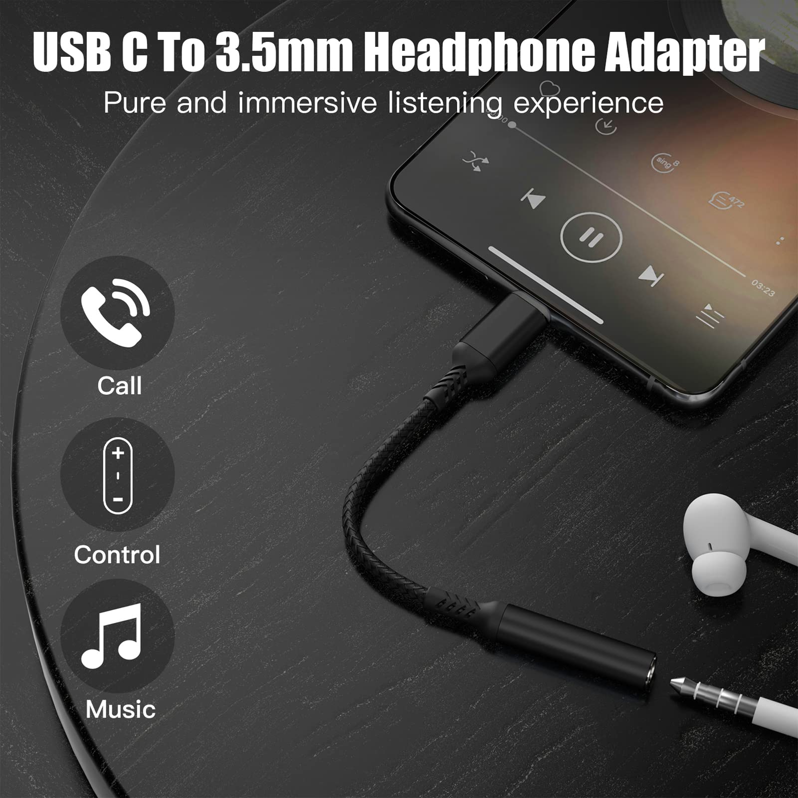Adattatore Usb C Jack 3,5mm,Adattatore Jack Usb C Da 3.5mm,Adattatore Usb C Connettore Jack Per iPhone 17 Pro Max/17Pro/17/16/15 Samsung S24 S23 S22 Ultra Not 20 A53,Huawei P50/Pro Mate,ipad Pro Nero
